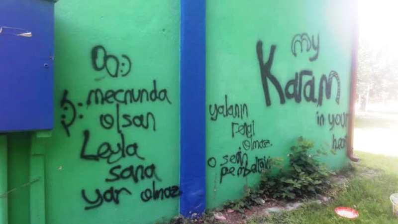 Sapanca’da köprü duvarları ve elektrik trafoları, sprey boyalarla kirletildi.